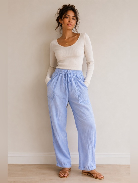 Nicole Miller Pants - Nicole Miller Linen Pants Medium Light Blue